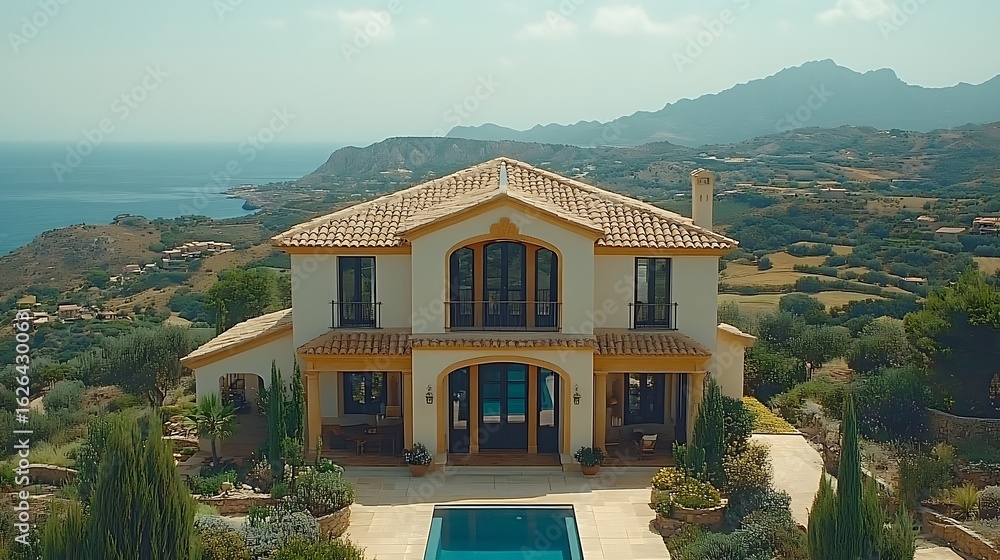 Fototapeta premium Stunning mediterranean villa with panoramic ocean views.