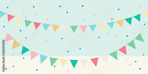 Happy birthday party card with a colorful bunting flag garland pattern