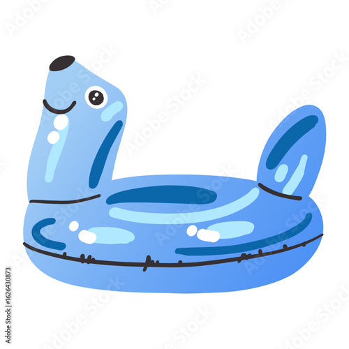 Cartoon inflatable toy. Colorful swimming seal ring or mattress, rubber water summer pool funny swimming accessory, vector flat isolated gradient element