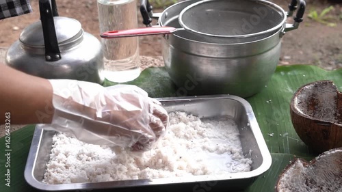 Antique and traditional wooden coconut grater, scraped by hand	