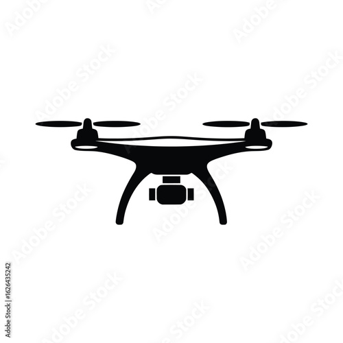 Black Drone Silhouette with Camera quadcopter unmanned aerial vehicle