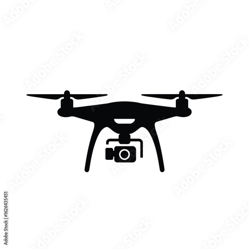 Black silhouette of a drone with camera and lens quadcopter