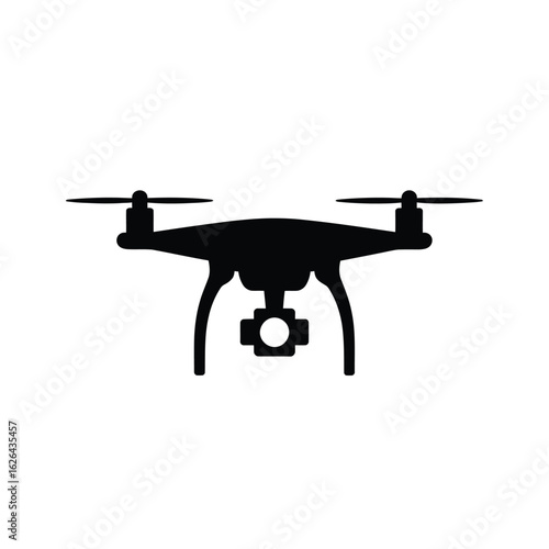 Black silhouette of a drone with camera and lens quadcopter
