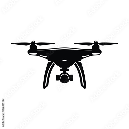 Black silhouette of a quadcopter drone with camera