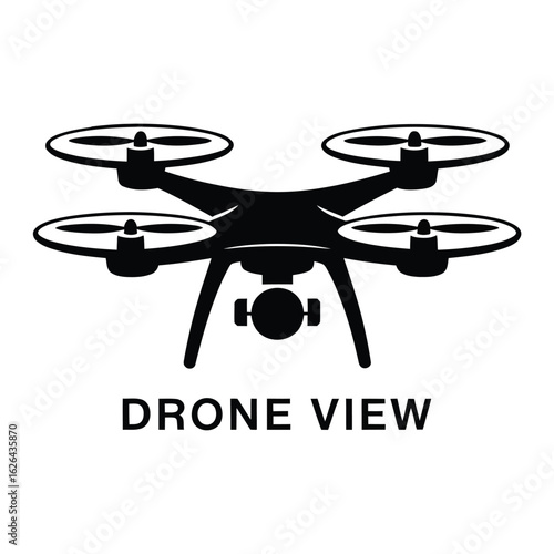 Quadcopter Drone with Camera and Text aerial photography