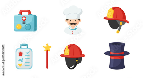 Collection of cartoon icons depicting various professions and occupations.