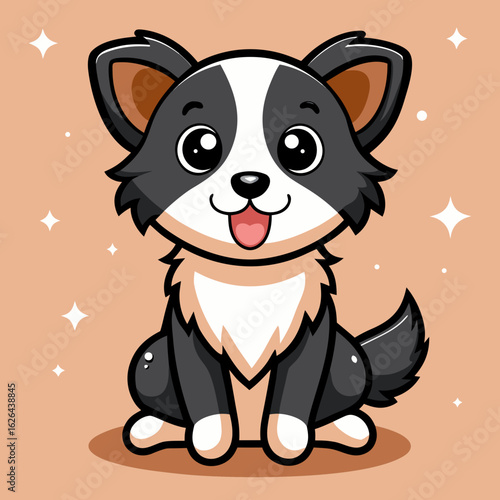 Cute Cartoon Border Collie Puppy – Adorable Dog Character Vector Illustration