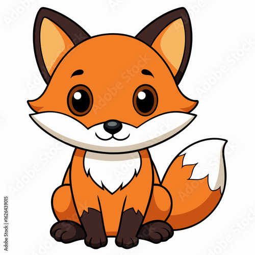 Cute Cartoon Fox Sitting – Adorable Animal Character Vector Illustration