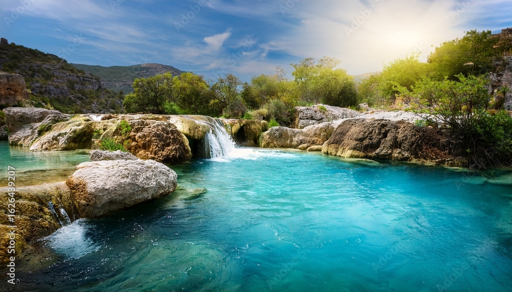 Naklejka premium azure springs flowing through a stone landscape