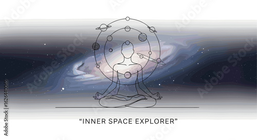 Inner Space Explorer Meditating Within a Cosmic Galaxy