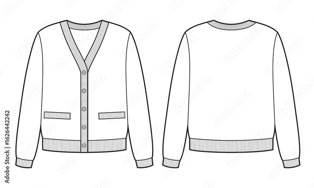 Fototapeta premium Woman knitted classic cardigan technical sketch