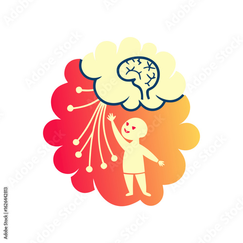 Minimalist pastel logo design, sky blue and mint green, symbolizing child growth in a brain-shaped thought cloud with neural connections