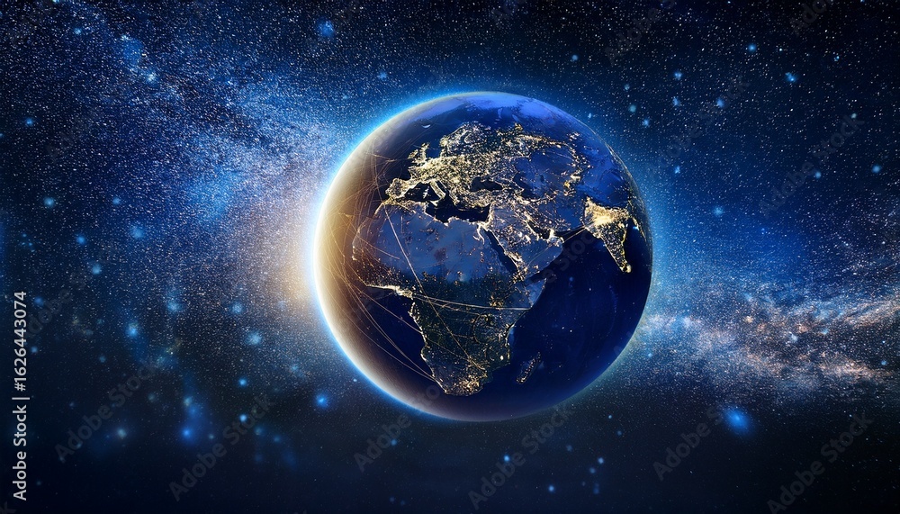 Obraz premium outline of earth with celestial bodies in a starry sky generative ai