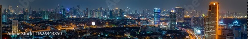 Panorama view of Bangkok business district at night time.