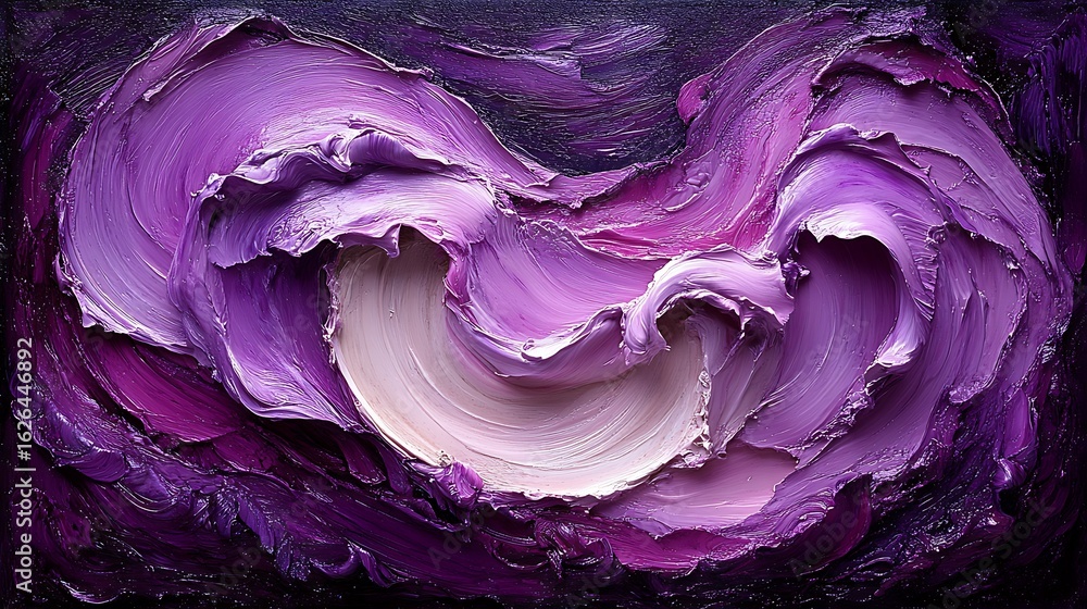 Obraz premium Abstract swirls of deep purple and white paint.