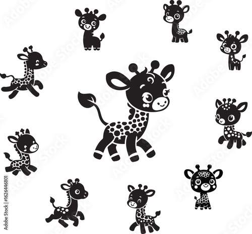 Cartoon Giraffe Silhouette – Flat Kids Vector Design