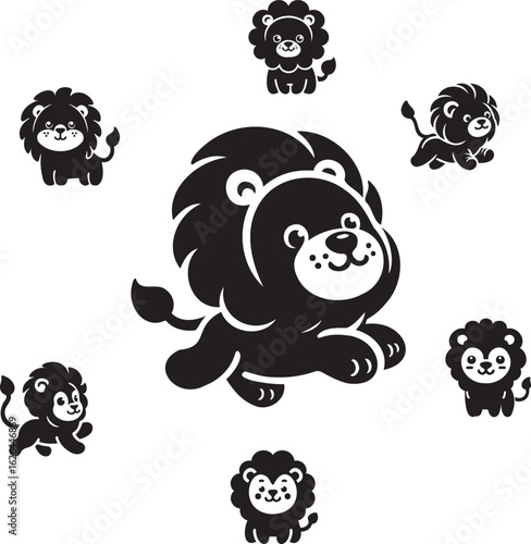  Cartoon Lion Silhouette – Fun Animal Vector for Children