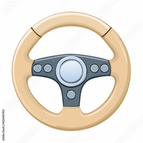 Classic car steering wheel with buttons for driver control and navigation