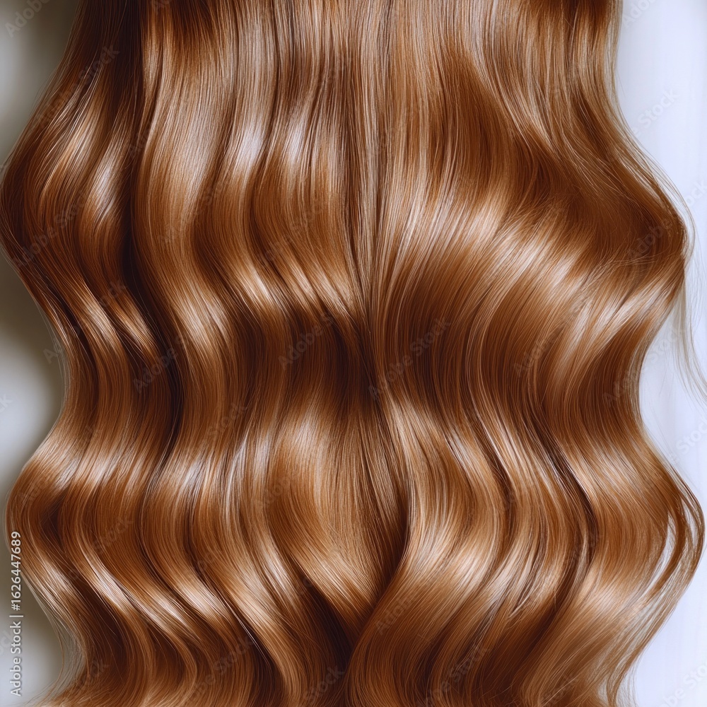 Fototapeta premium Glossy, flowing copper hair forms a striking, textured visual pattern
