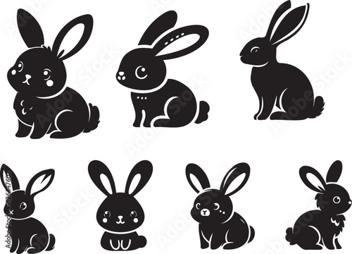 Cute Sitting Rabbit Silhouette – Cartoon Bunny Vector for Kids