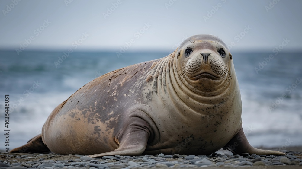 Fototapeta premium Closeup shot photograph of seal, animal, seal, horizontal, photography, cute, no people, animal wildlife, animals in the wild, elephant seal,
