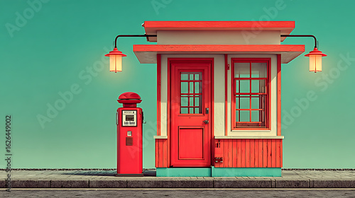 Wallpaper Mural Retro gas station with vintage pump and bright teal sky Torontodigital.ca