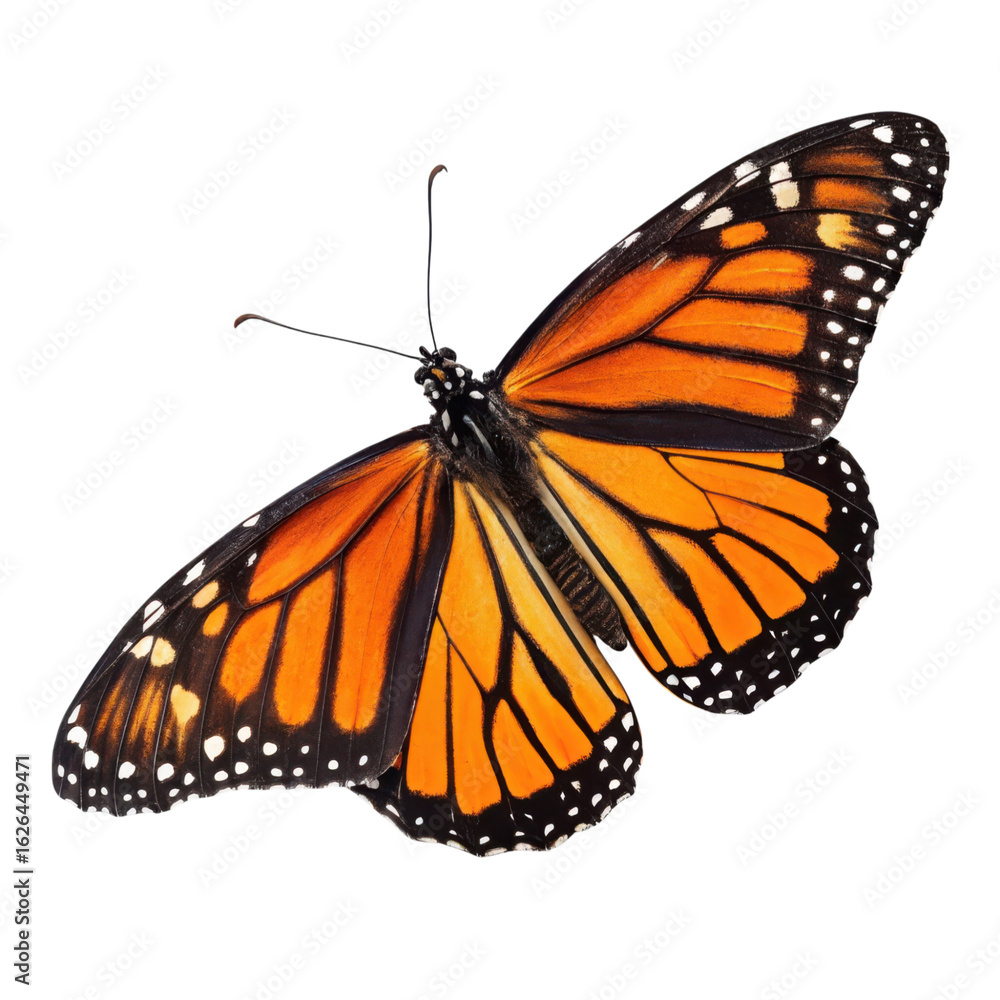 Fototapeta premium Vibrant monarch butterfly with detailed wings isolated on transparent background