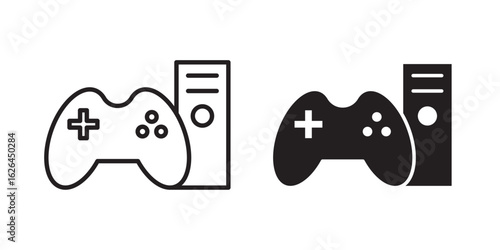 Console icon , Video game console. Black joystick vector, Game controller, Gamepad icon . Vector illustration with stroke and fill on a white background.