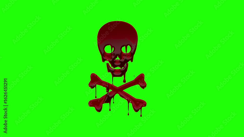 Dripping Blood Skull and Crossbones Green Screen Chroma Key Danger ...