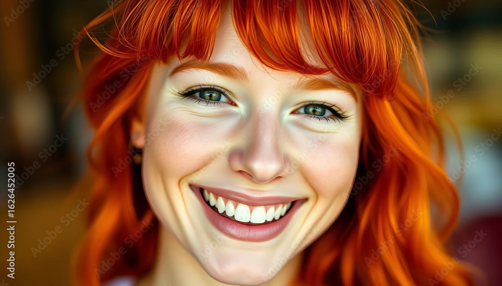 Fototapeta premium Joyful redhead, vibrant smile, close-up portrait, shadow, mirth