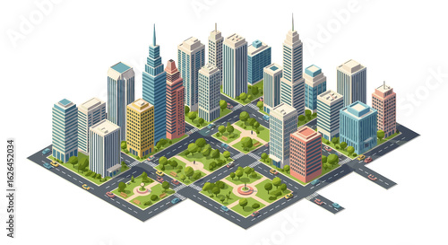 Wallpaper Mural Isometric Cityscape with Modern Skyscrapers and Green Parks Torontodigital.ca