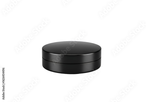 Empty black cosmetic container on a dark background.