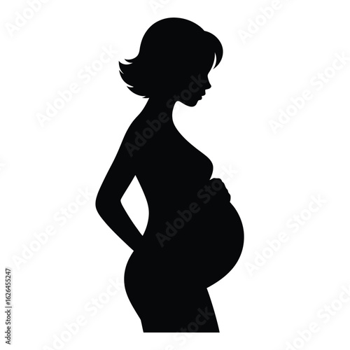Silhouette of a pregnant woman with a rounded belly in profile view