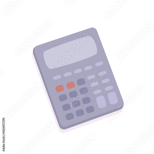 Calculator. Flat vector illustration of gray calculator with buttons and display, isolated on white background. Office, finance, accounting, mathematics, school supplies themes