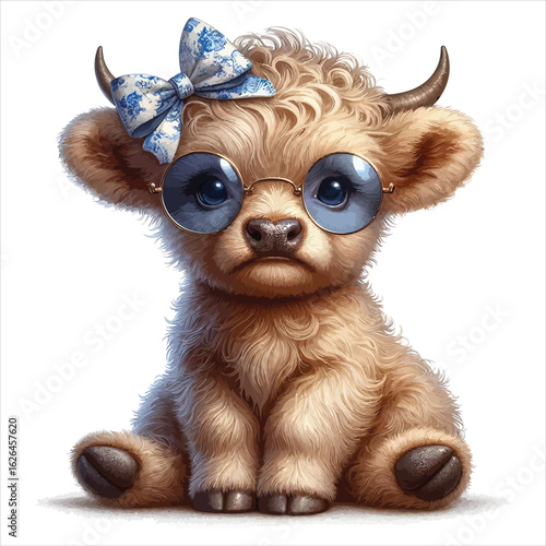 Vector art of a cute calf with glasses isolated on white background