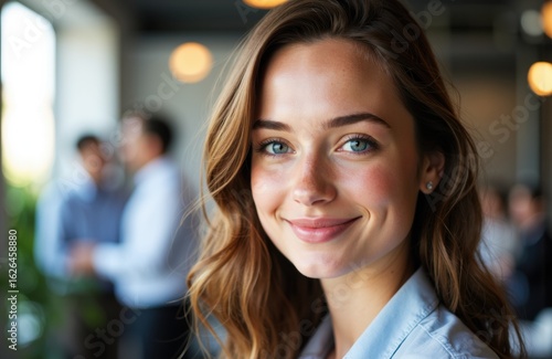 Wallpaper Mural Woman smiling in a professional setting with blurred colleagues in the background Torontodigital.ca