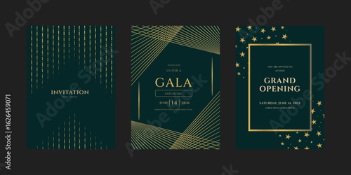 Elegant Gold  Green Invitation Templates  Gala, Grand Opening