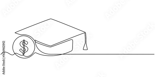 Education Grant Line Icon, Continuous Line Drawing of Student Loan Icon. Hand Drawn Symbol Vector Illustration, Education cost. Doodle Style Vector Illustration, Paid education icon, Business.