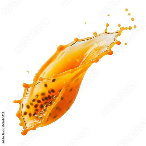 Passion fruit juice splash isolated on transparent background