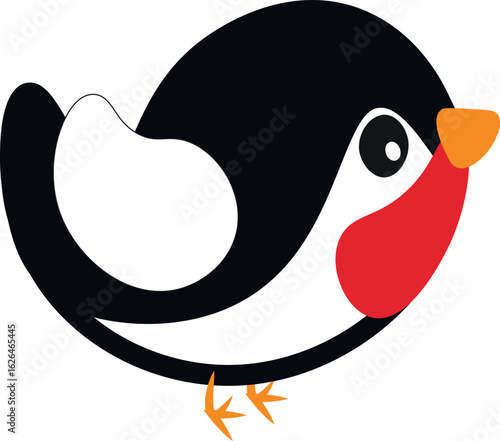 Charming Cartoon Swallow with Sleek Black Plumage and Red Throat Patch