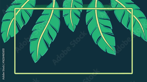 Green banana leaves hanging over yellow frame green leaves
