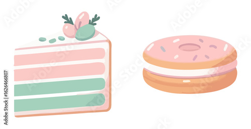 Vector art of pastel desserts isolated on white background