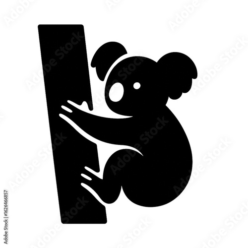 Silhouette of Koala Climbing Tree Black and White Animal Wildlife Icon Symbol Vector Illustration