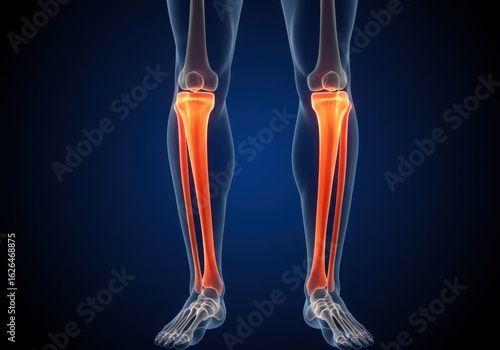 Anatomical illustration of human lower legs and shin bones