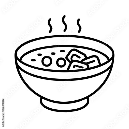 Bowl of minestrone soup with steam on white background  