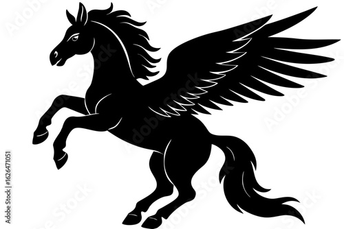Pegasus winged horse stallion animal mythical creature black silhouette vector illustration