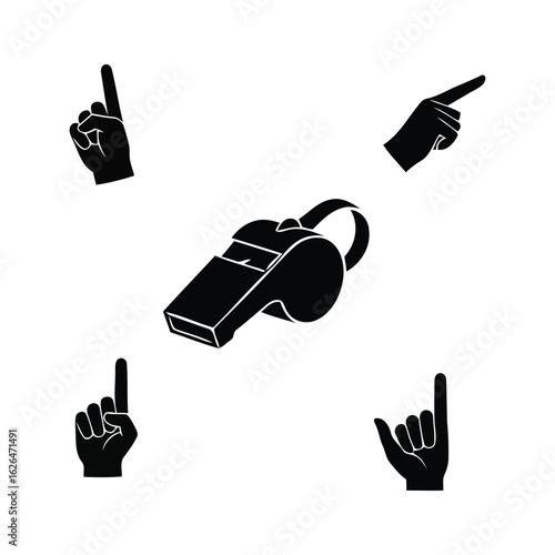 Sports whistle and pointing finger gestures
