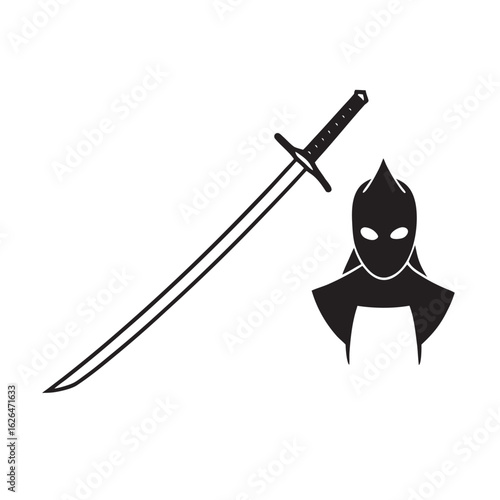Confronting Samurai Holding Katana Blade Silhouette