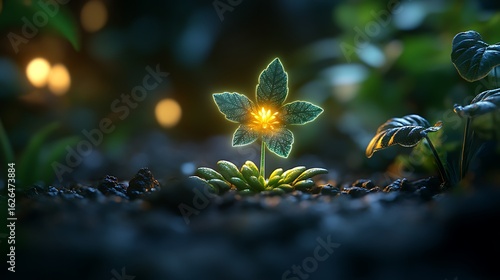 Glowing flower emerging from the darkness.