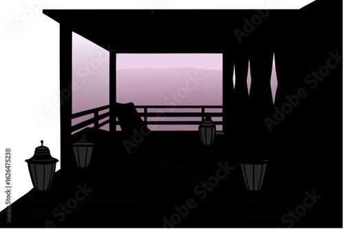 Black vector silhouette illustration of a woman traveling by car, train, and ship, with a construction truck nearby